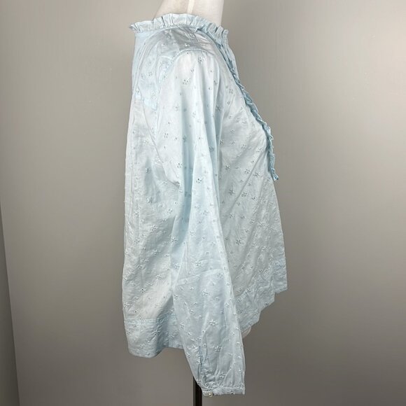 J Crew Eyelet Lace  Bib Long Sleeve Ruffle Top Sz M Prairie Victorian Romantic - Picture 5 of 13